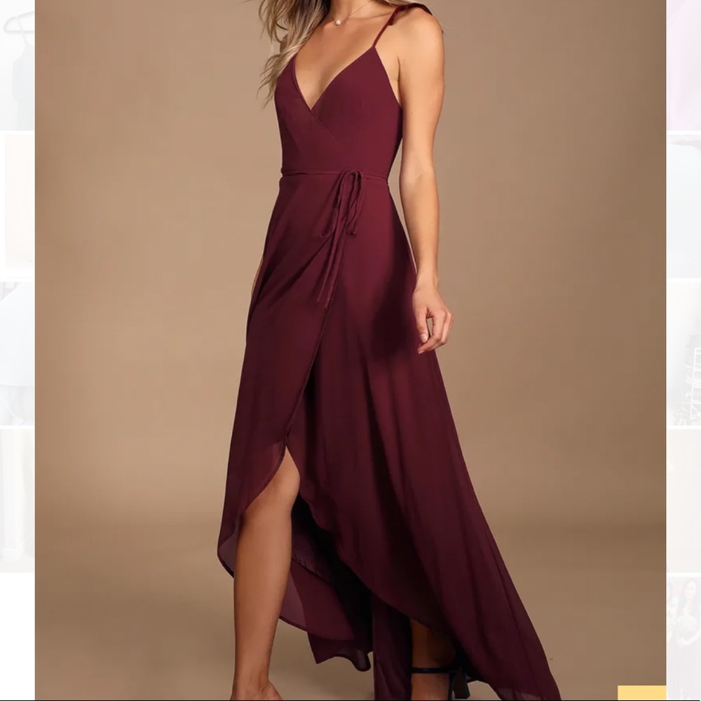 (Hemmed) Lulu’s High-Low Wrap Dress, Burgundy